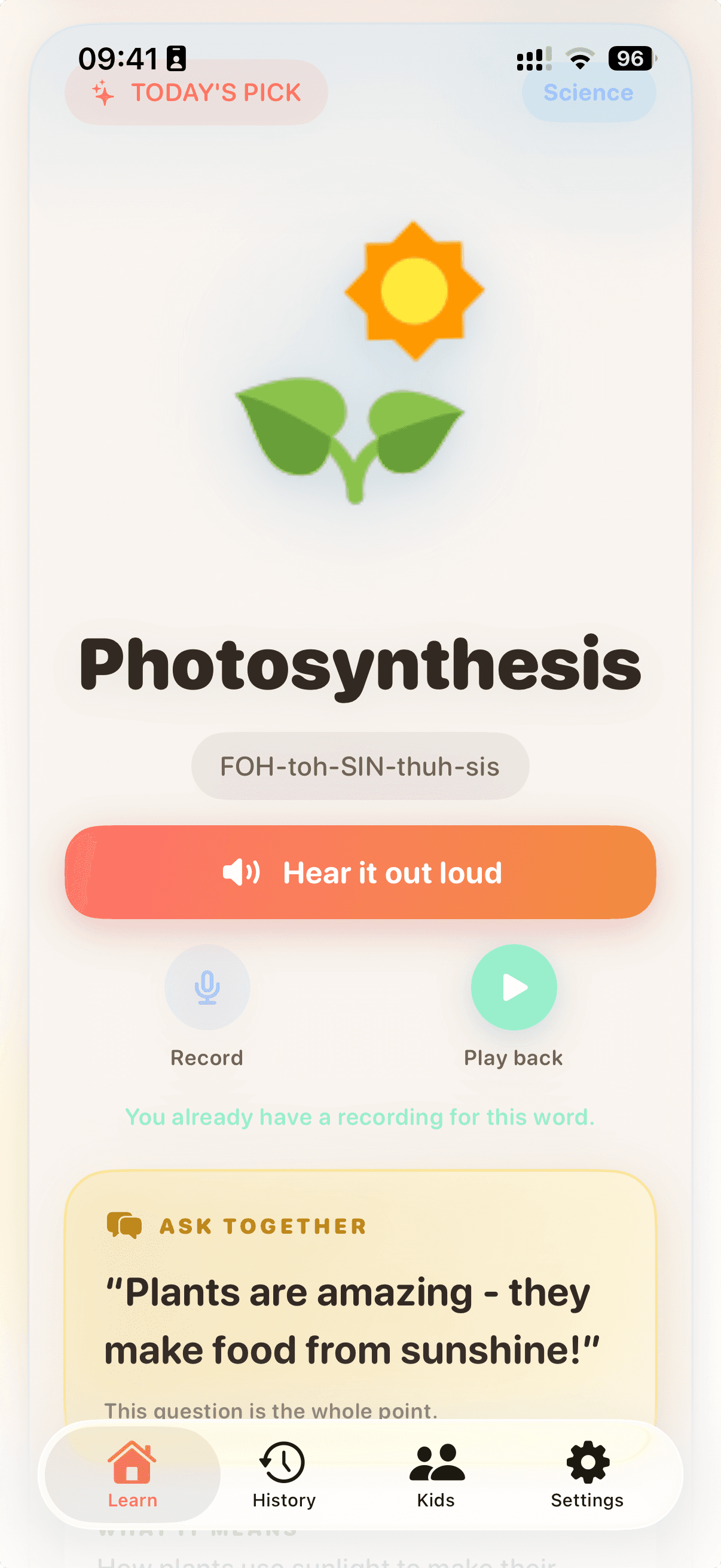 Tiny Words app on iPhone